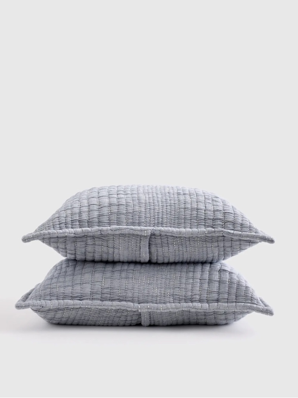 QUINCE Organic Cotton Channel Stitch Sham Set Standard Blue 7400